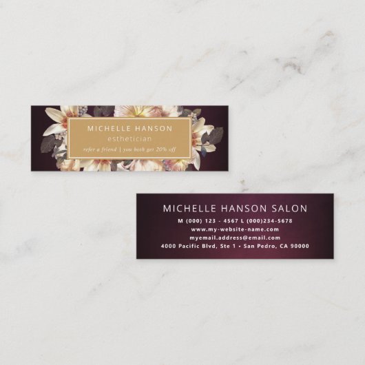 Carte De Visite Mini Elégant automne Floral Plum Gold Référencement Rem (Devant / Derrière)