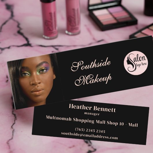 Carte De Visite Mini Elegant Black Pink Script Photo Mini Business