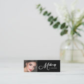 Carte De Visite Mini Elegant Black White Script Photo Makeup (Debout devant)