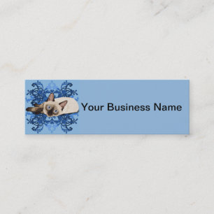 Carte De Visite Mini Elégant bleu floral chat siamois jolie féline