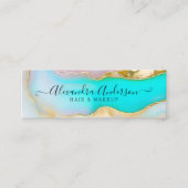 Carte De Visite Mini Élégant Blue Gold Accents Agate Marbre Opal (Devant)