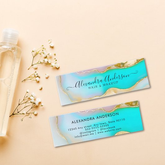 Carte De Visite Mini Élégant Blue Gold Accents Agate Marbre Opal