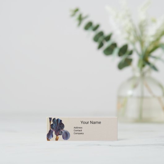 Carte De Visite Mini ÉLÉGANT BLUE IRIS Monogramme (Debout devant)