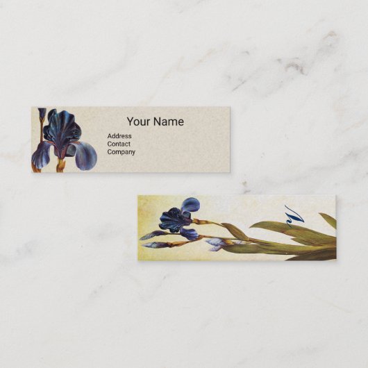 Carte De Visite Mini ÉLÉGANT BLUE IRIS Monogramme (Devant / Derrière)