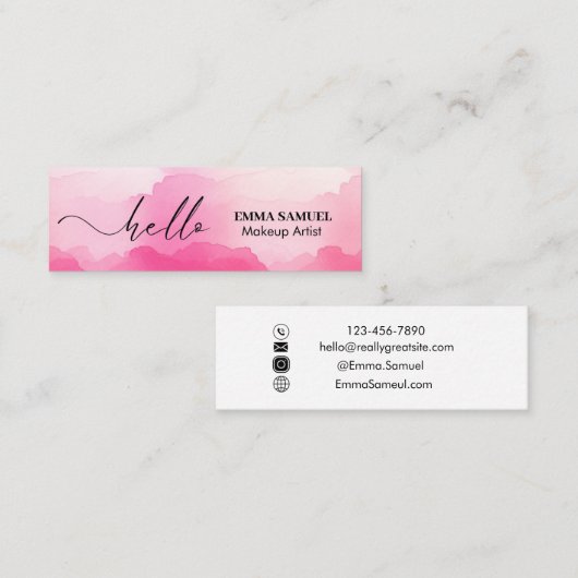 Carte De Visite Mini Élégant Bonjour Calligraphie Minimale Rose Chaud (Devant / Derrière)