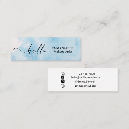 Carte De Visite Mini Élégant Bonjour Minimal Calligraphie Marine bleu (Devant / Derrière)