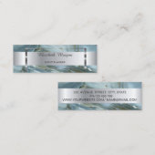 Carte De Visite Mini Elégant cadre à rayures argentées tendance, marbre (Devant / Derrière)