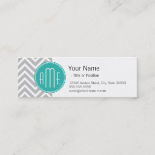 Carte De Visite Mini Élégant Chevron Gris Moderne et Monogramme Menthe