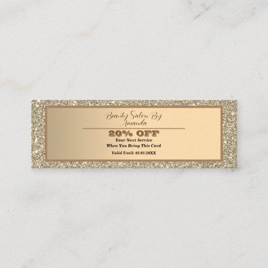 Carte De Visite Mini Élégant Chic Golden Foil Glittery Rabais (Devant)