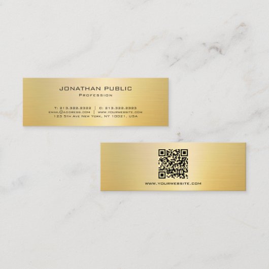 Carte De Visite Mini Élégant Code QR Moderne Or Créez Votre Propre (Devant / Derrière)