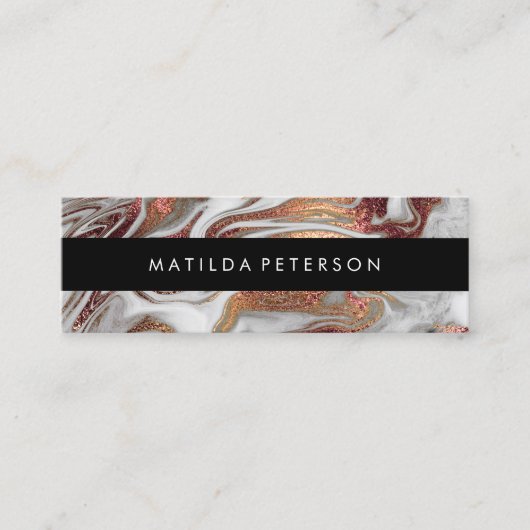 Carte De Visite Mini Élégant cuivre moderne rose or marbre blanc (Devant)