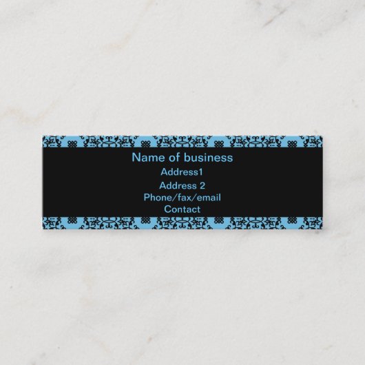 Carte De Visite Mini Elégant damas bleu et noir (Devant)