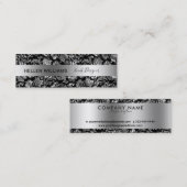 Carte De Visite Mini Élégant Damas Noir Et Argent (Devant / Derrière)