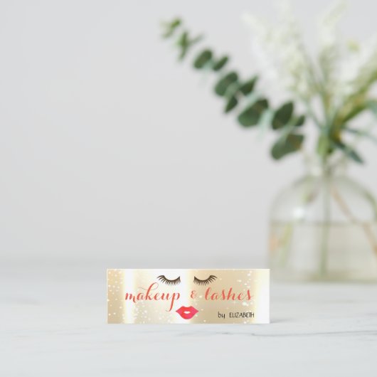 Carte De Visite Mini Élégant Design Moderne Brillant, Lèvres, Lashes, M (Debout devant)
