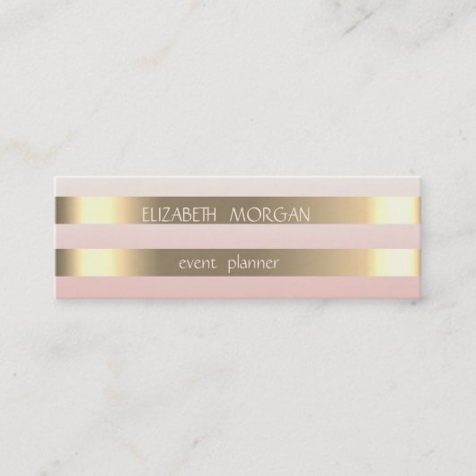 Carte De Visite Mini Élégant Design Moderne Faux Gold Striped, Rose (Devant)