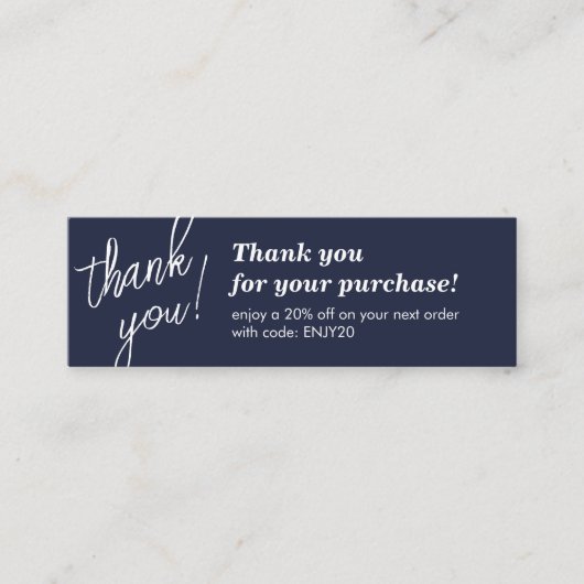 Carte De Visite Mini Élégant écriture manuscrite de script Merci bleu m (Devant)