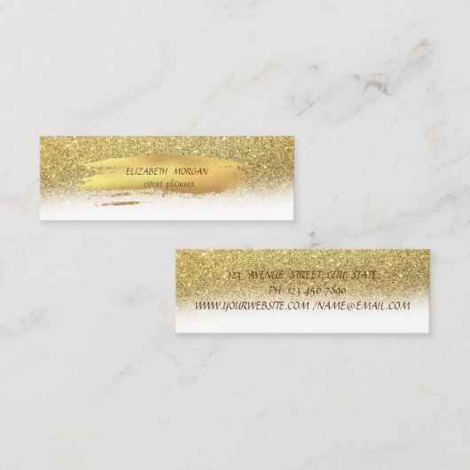 Carte De Visite Mini Élégant Faux Gold Brush Stroke, Parties scintillan (Devant / Derrière)