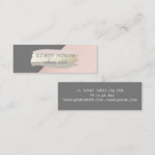 Carte De Visite Mini Élégant Gris Simple, Pinceau Rosé (Devant / Derrière)