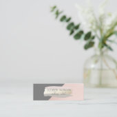 Carte De Visite Mini Élégant Gris Simple, Pinceau Rosé (Debout devant)