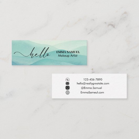 Carte De Visite Mini Élégant Hello minimal calligraphie Turquoise Turqu (Devant / Derrière)