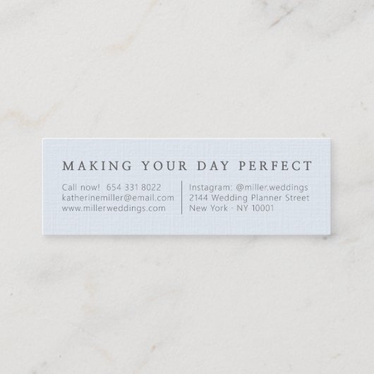 Carte De Visite Mini Élégant linge bleu doux wedding planner minimal (Dos)