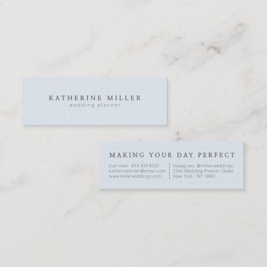 Carte De Visite Mini Élégant linge bleu doux wedding planner minimal (Devant / Derrière)
