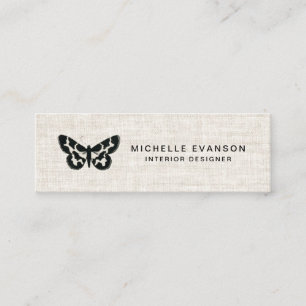 Carte De Visite Mini Élégant logo de papillon noir Tan Linen Look
