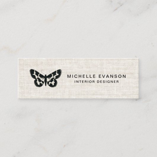 Carte De Visite Mini Élégant logo de papillon noir Tan Linen Look (Devant)