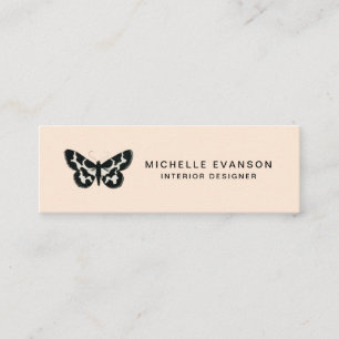 Carte De Visite Mini Élégant logo papillon Peach Tan professionnel