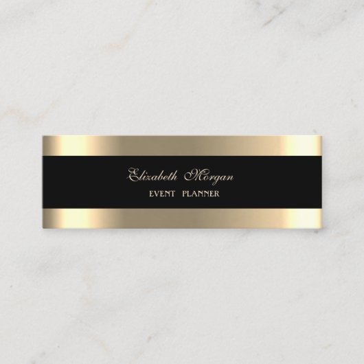 Carte De Visite Mini Elégant Luxe Moderne, Noir, Or rayé (Devant)