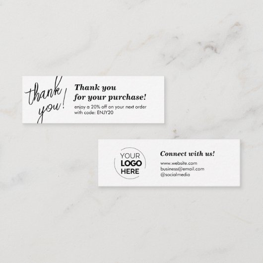 Carte De Visite Mini Élégant Merci écriture manuscrite de script blanc (Devant / Derrière)
