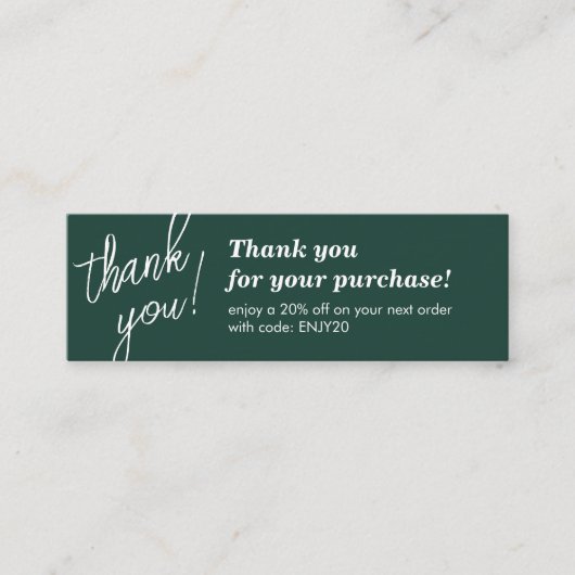 Carte De Visite Mini Élégant Merci écriture manuscrite de script Emeral (Devant)