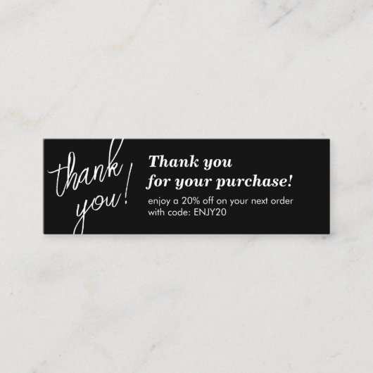 Carte De Visite Mini Élégant Merci écriture manuscrite de script noir (Devant)