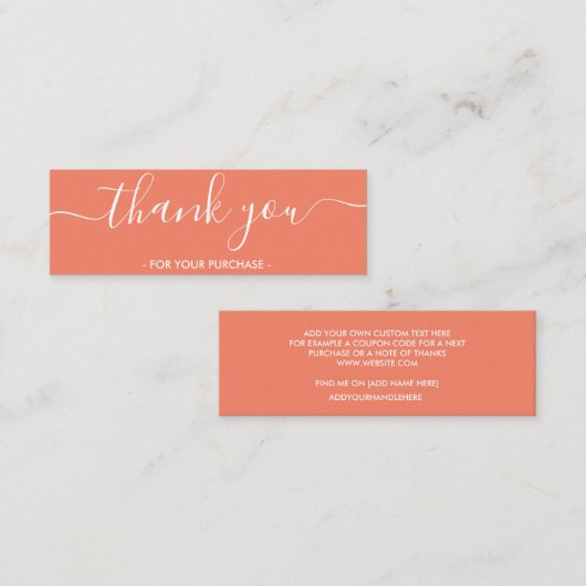 Carte De Visite Mini Élégant Merci Saumon (Devant / Derrière)