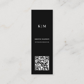 Carte De Visite Mini Elégant minimaliste noir Qr code Concepteur intéri