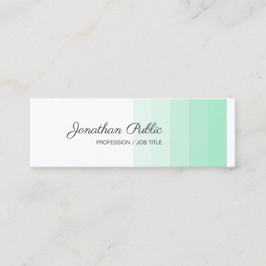 Carte De Visite Mini Élégant Mint Vert Blanc Calligraphié Moderne (Devant)