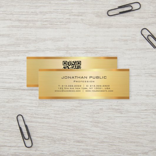 Carte De Visite Mini Élégant Moderne Code QR Luxueux Or Professionnel (Devant/Arrière en situation)