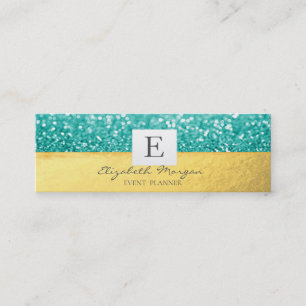 Carte De Visite Mini Élégant Moderne Monogramme Or, Bokeh Pailleté