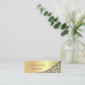 Carte De Visite Mini Elégant moderne Noir, Parties scintillant, Or (Debout devant)