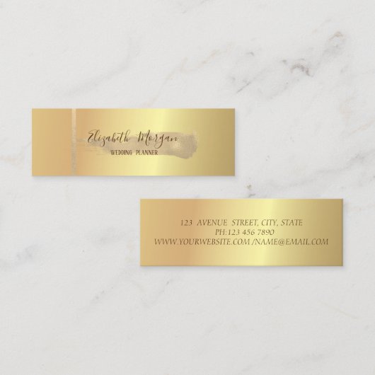 Carte De Visite Mini Élégant Moderne Simple, Gold Stripe, Brush Stroke (Devant / Derrière)