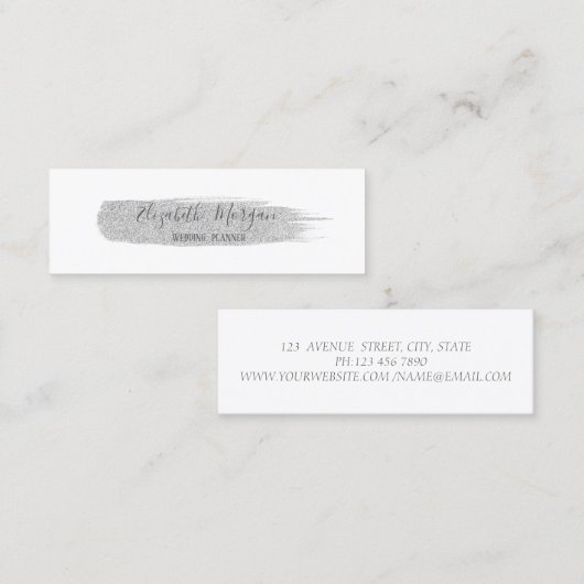 Carte De Visite Mini Élégant moderne simple, Parties scintillant argent (Devant / Derrière)