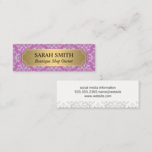 Carte De Visite Mini Elégant Motif / Métal Or (Devant / Derrière)