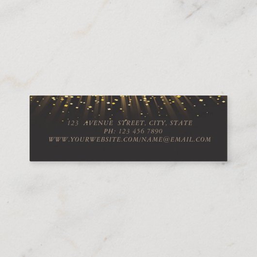 Carte De Visite Mini Elégant noir élégant, Séquins d'or, Foil Confetti (Dos)