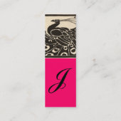 Carte De Visite Mini ÉLÉGANT PAON NOIR BLANC Monogramme Rose Chaud (Dos)