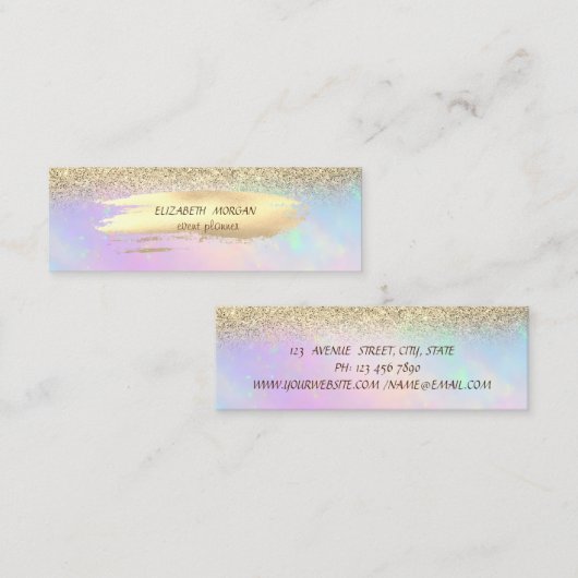 Carte De Visite Mini Élégant pinceau d'or, Holographie de Parties scint (Devant / Derrière)