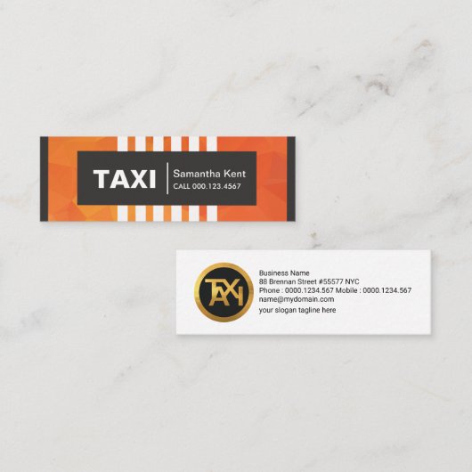 Carte De Visite Mini Élégant Polygone orange Lignes verticales Taxi Dri (Devant / Derrière)