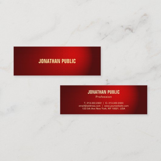 Carte De Visite Mini Élégant professionnel Black Red Damask (Devant / Derrière)