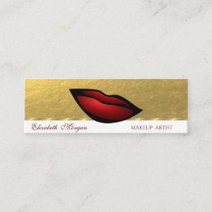 Carte De Visite Mini Élégant professionnel, Faux Gold Red Lips