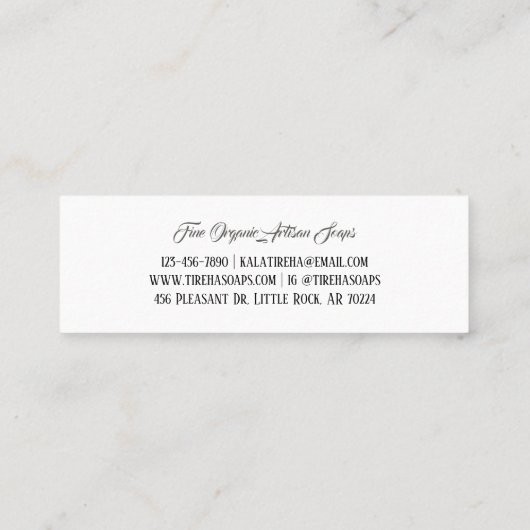 Carte De Visite Mini Élégant Raw Organic Soap Maker (Dos)