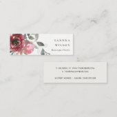 CARTE DE VISITE MINI ELÉGANT ROUGE BURGUNDY COULEUR D'EAU ROSE FLORAL (Devant / Derrière)